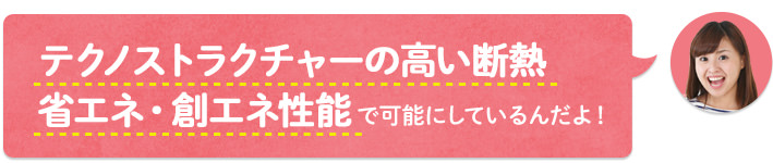 テクノストラクチャーの高い断熱省エネ・創エネ性能で可能にしているんだよ!